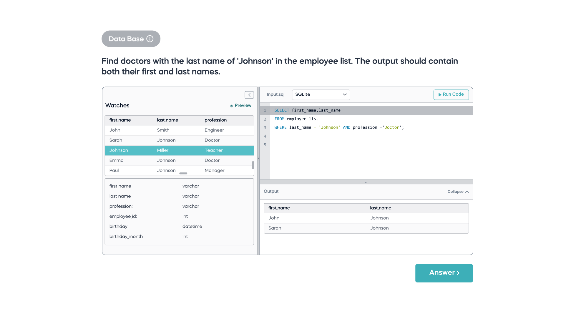 Database searching example.