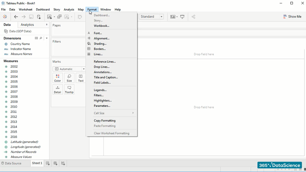 The Tableau interface: Format tab