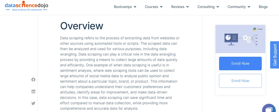 A snapshot of Data Science Dojo's platform from a course on web scraping with Python.