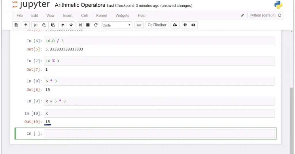 example of assigning an arithmetic operation to a variable with Jupyter in Python