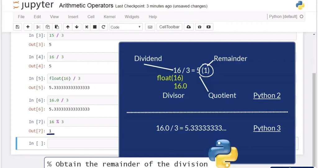 example of obtaining the remainder of a division in Python 2 vs Python 3