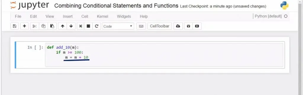 Combining Conditional Statements and Functions in Python: if 'm' is greater than or equal to 100, let 'm' assume the value of 'm +10'