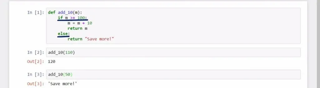 Combining Statements and Functions in Python: else: return 'Save more!'