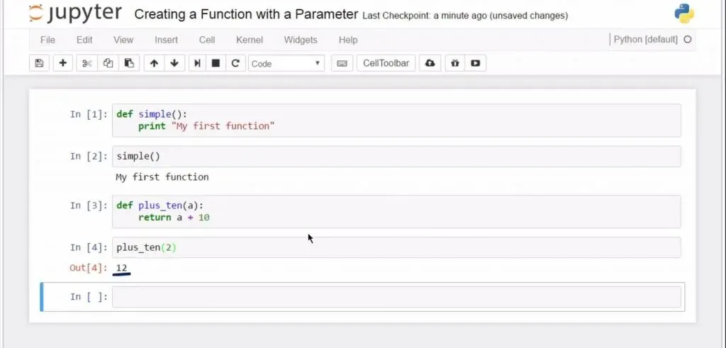 Creating a Python Function with a Parameter: calling + 10 with an argument 2 specified in parentheses