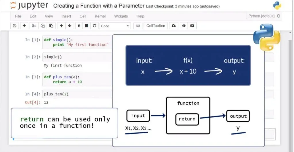 Creating a Python Function with a Parameter: return can be used only once in a function