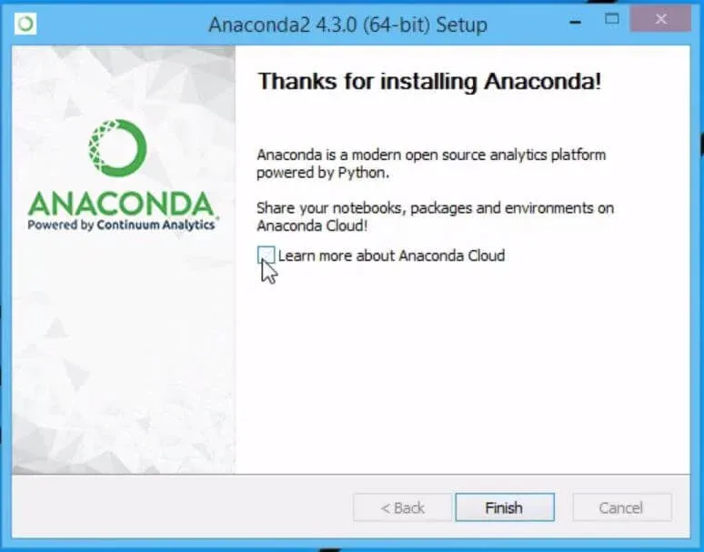 Example of Installing Python and Jupyter in Anaconda: finishin the Anaconda installation