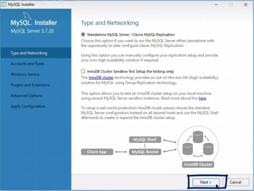 click next, installing mysql