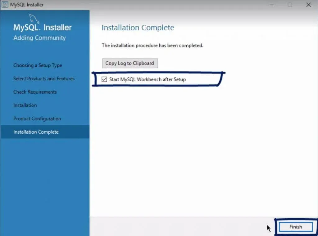 Start Mysql workbench after setup and click finish