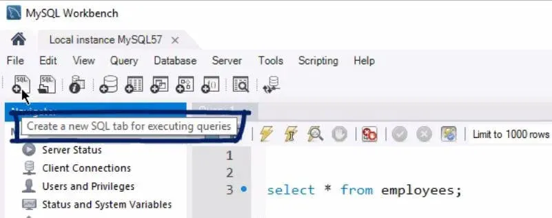 First creates a new sql tab for executing queries