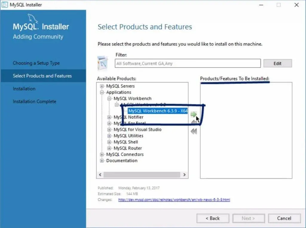 Mysql workbench 6.3.9, installing mysql