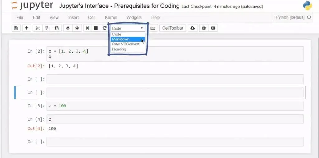 Markdown shortcut key in the Jupyter Dashboard