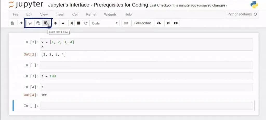 Cut, copy, and paste cells in the Jupyter Dashboard 