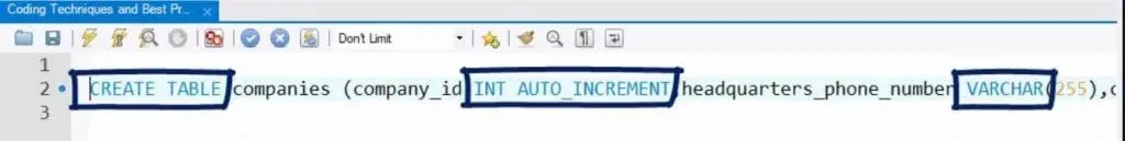 Create table, sql best practices