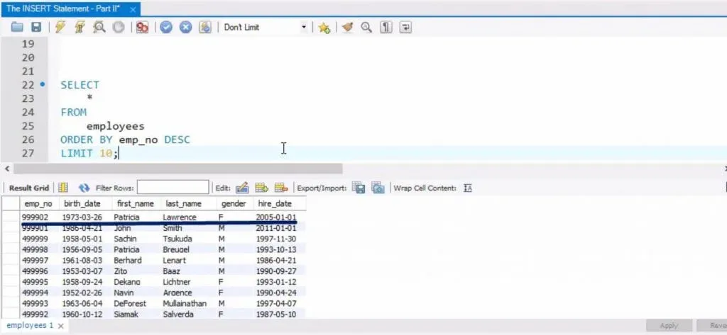 inserting data values in different order