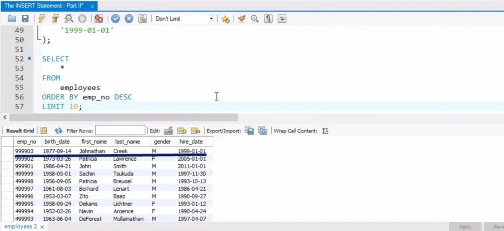 adding six data values to the new record in the correct order