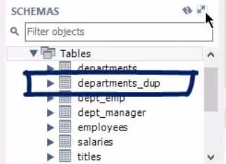 departments_dup table has been added to the list