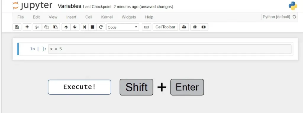 Execute shift + enter, python variables