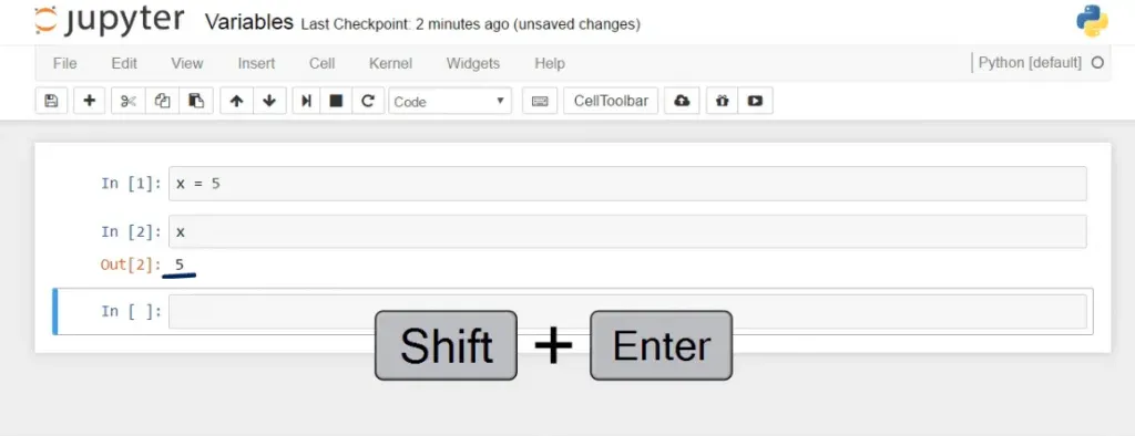 result shift + enter, python variables