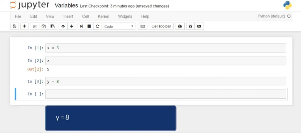 y=8, python variables