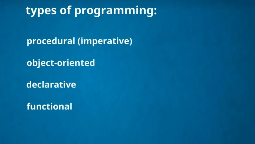 Types of programming, procedural object oriented, declarative, functional