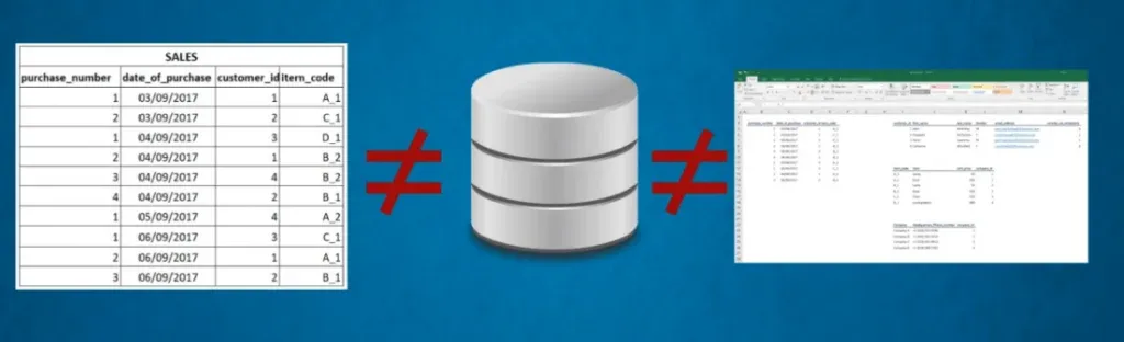 data tables do not equal databases do not equal excel spreadsheets