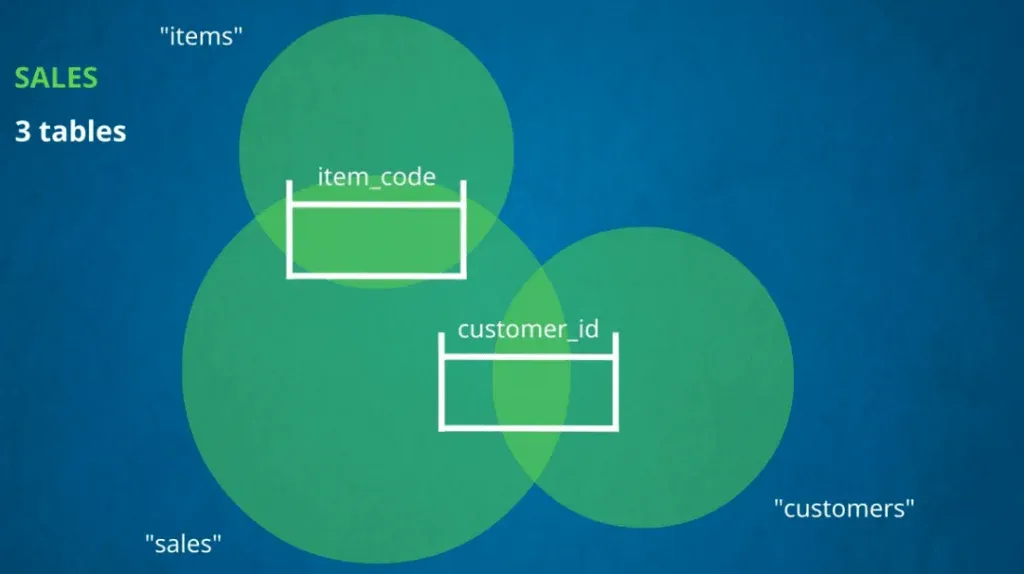 The circles are connected by specific information such as customer ID or item code