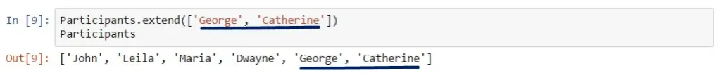 extend the participants, list in python