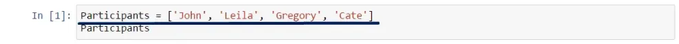 participants names in square brackets, list in python