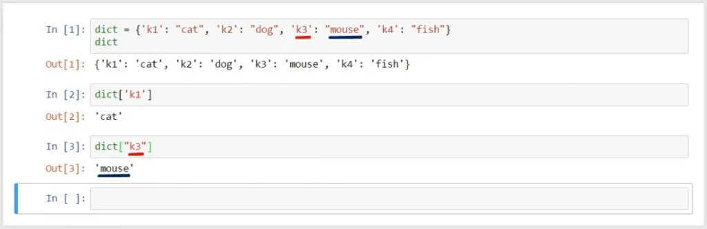 k3 for mouse, dictionaries in python