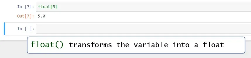 float () transforms the variable into a float, data types