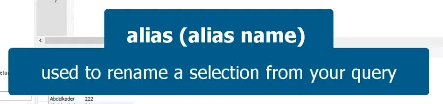 Alias used to rename a selection from you query