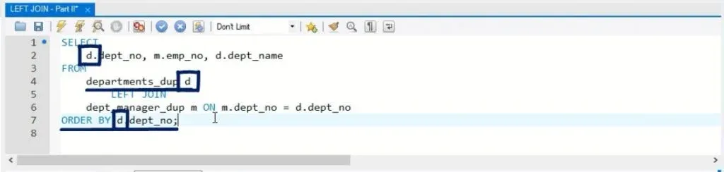 not from the “dept_manager_dup” table, left join in sql