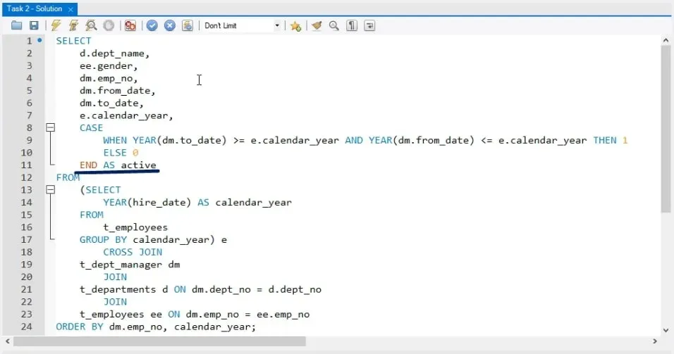 end as active, business task in sql