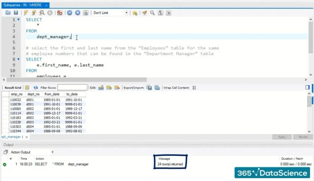 24 rows returned, sql subqueries