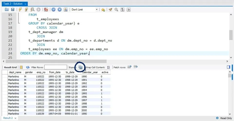 export, business task in sql