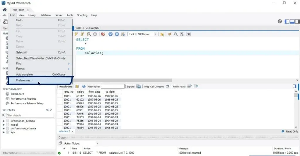 preferences, limit statement in sql