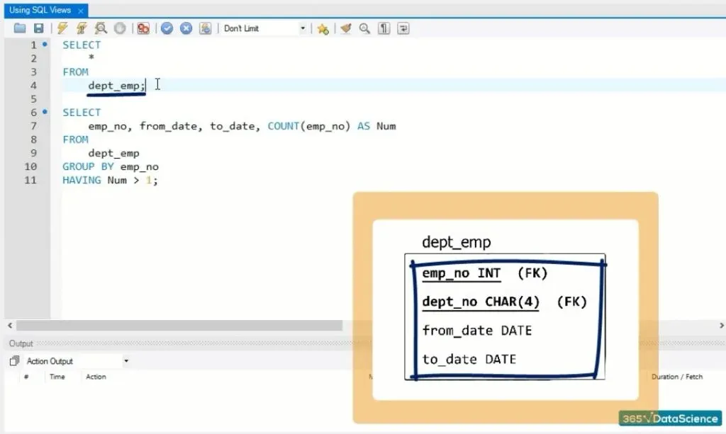 dept emp, sql views