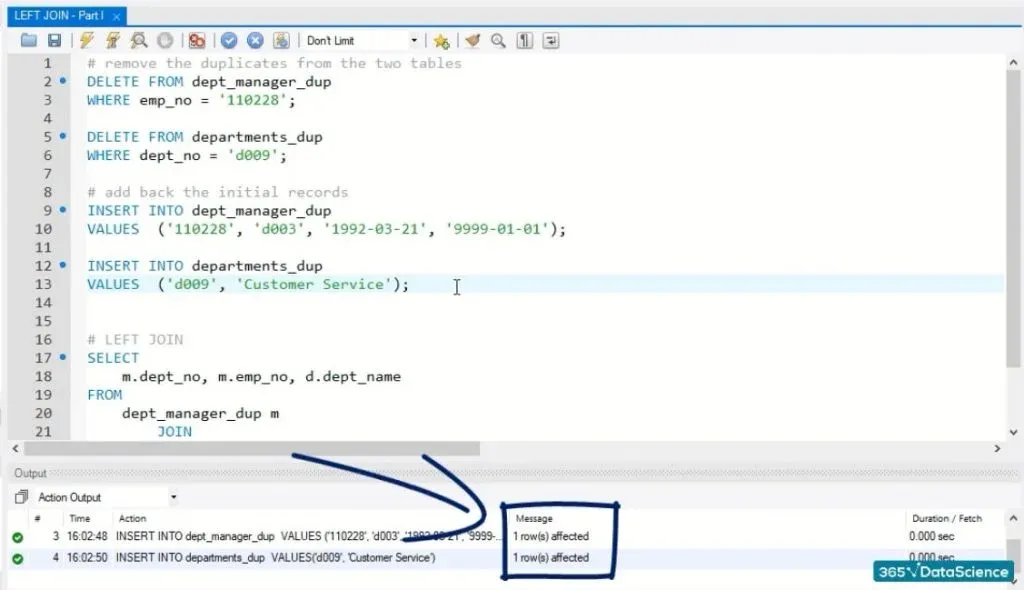 1 row affected, left join in sql