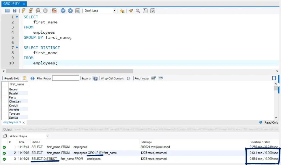 Using select distinct sorts them differently, sql group by