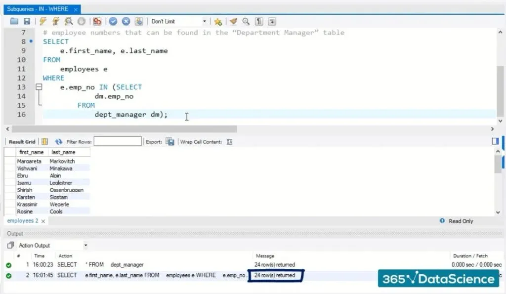 24 rows returned, sql subqueries