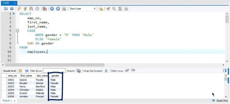 Gender, sql case statement