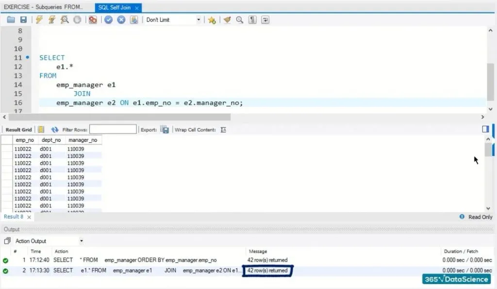 42 rows returned, sql self join