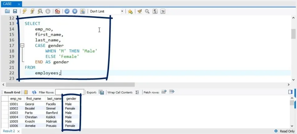 select gender, sql case statement