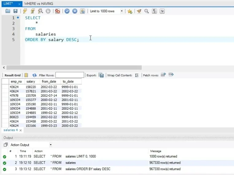 highest paid employees, limit statement in sql