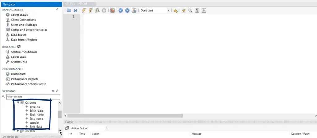 By expanding a table you can see the columns within, operators in sql