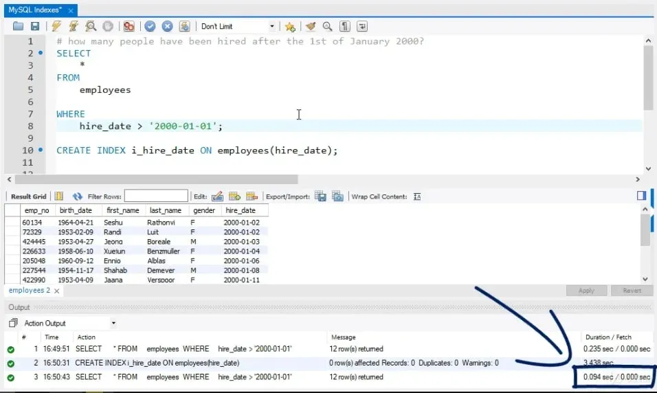 0.094 sec, indexes in mysql