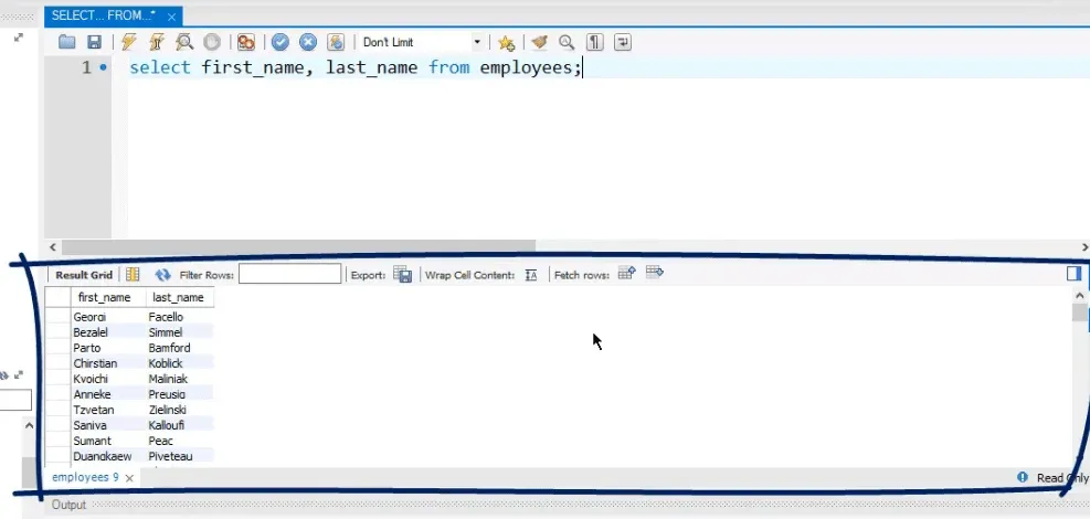 select first name, last name from employees, operators in sql