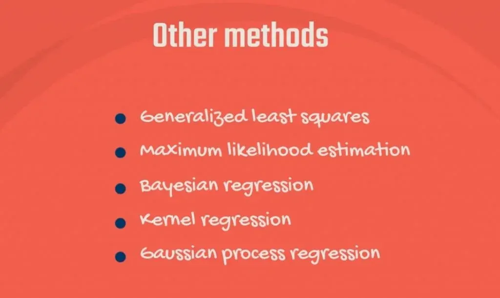 Exa,ples of alternative methods to the Ordinary Least Squares: Generalized least squares, Maximum likelihood estimation, Bayesian regression, Kernel regression, and Gaussian process regression