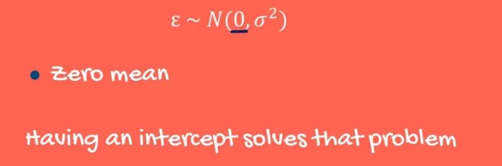 Zero mean of error terms formula: an intercept solves that problem