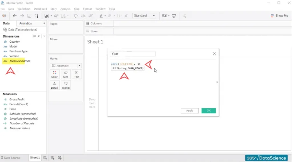 Left function, create a table in tableau